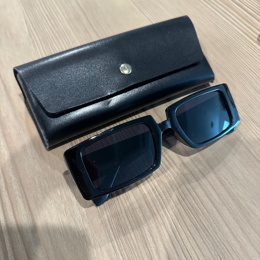 Black Rectangular Sunglasses with Case